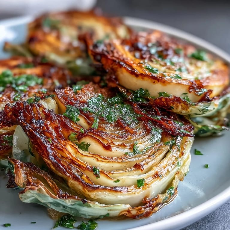 Oven-roasted cabbage slices with garlic, smoked paprika, and a burst of lemon for a hearty plant-based meal.