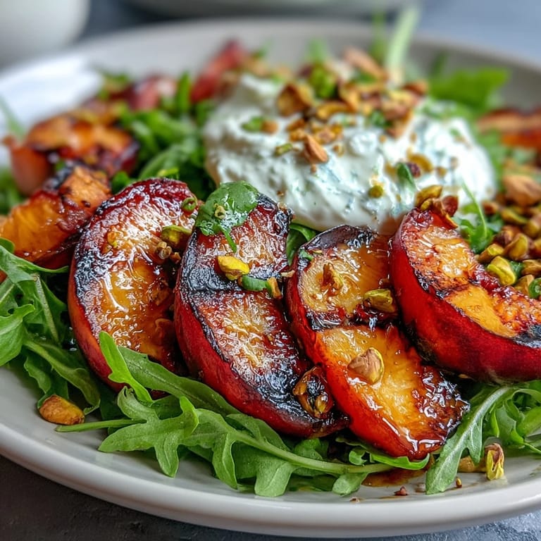 Savor this easy grilled peach and burrata salad with balsamic honey dressing.