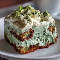 Matcha Tiramisu with delicate ladyfingers soaked in green tea, layered with airy mascarpone cream and dusted with vibrant matcha powder.
